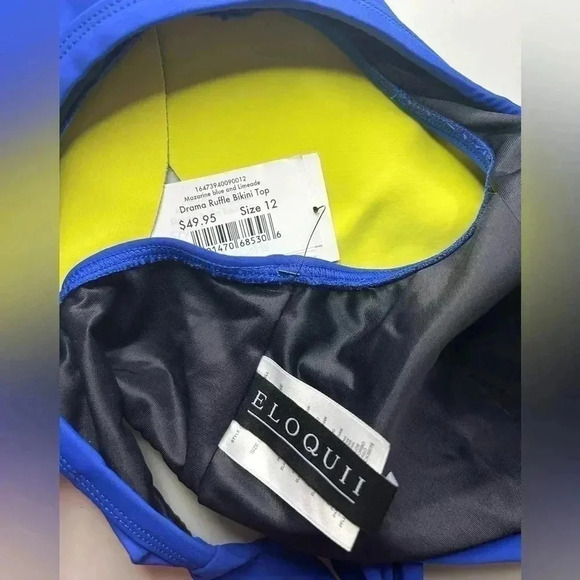 Eloquii Drama Ruffle Bikini Top Contrasting Blue Lime NWT 12 - Picture 4 of 6